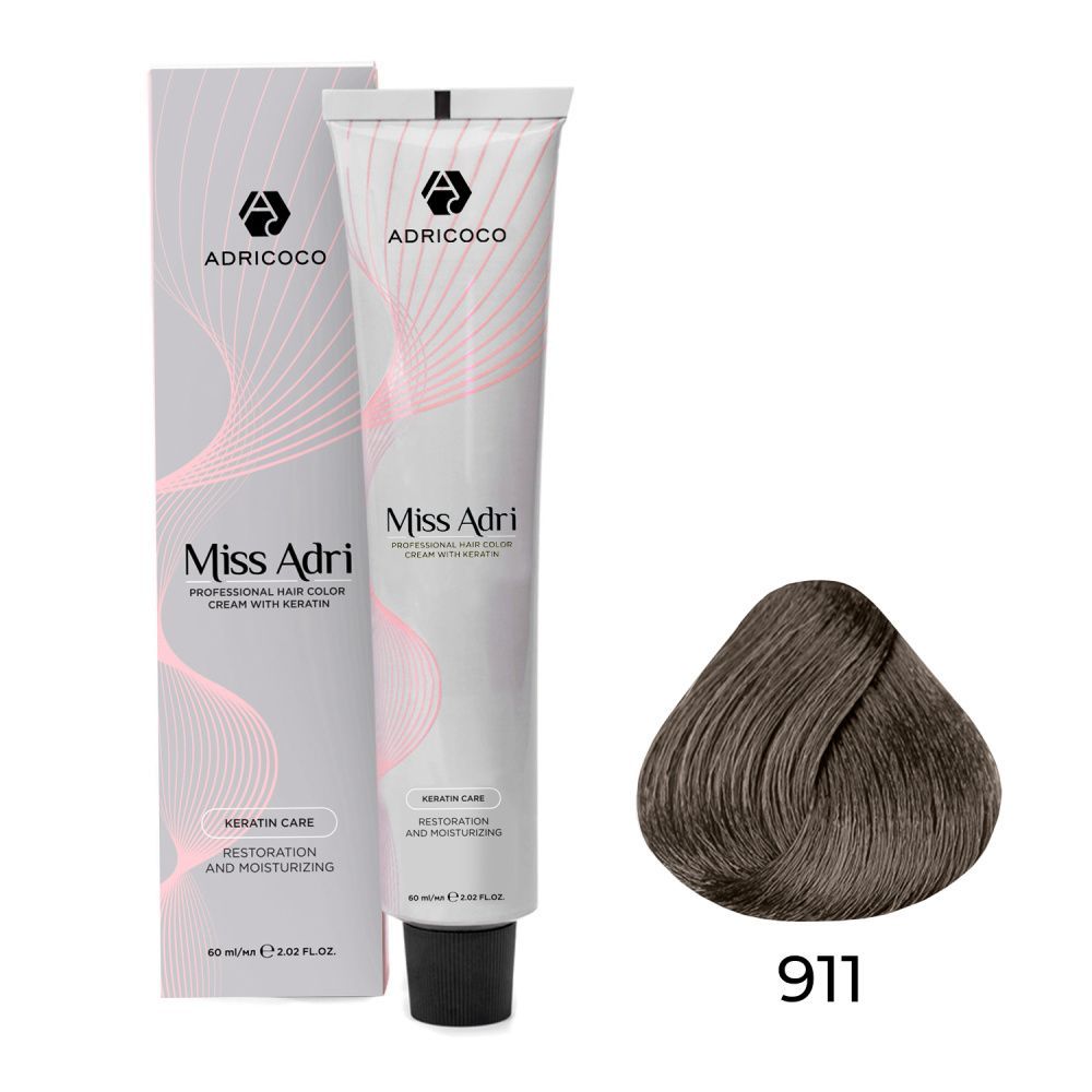  ADRICOCO, К/краска для волос Miss Adri с кератином, 911 Освет. серебр. пепельный, 60 мл.арт 8713781