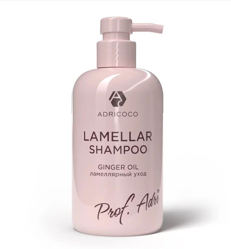 ADRICOCO, Ламеллярный шампунь для волос Prof Adri с комп. липидов, пептидов и масла имбиря, 300 мл