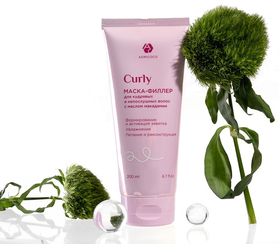 ADRICOCO, Маска-филлер CURLY для кудрявых с маслом макадамии,  200 мл, арт 1631358 Ч/З