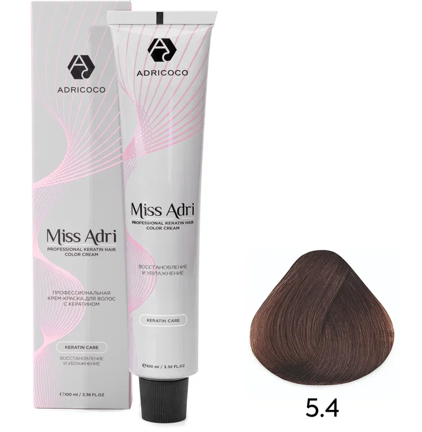 ADRICOCO, К/к д/волос Miss Adri оттенок 5.4 Светлый коричневый медный 100 мл арт 1637350