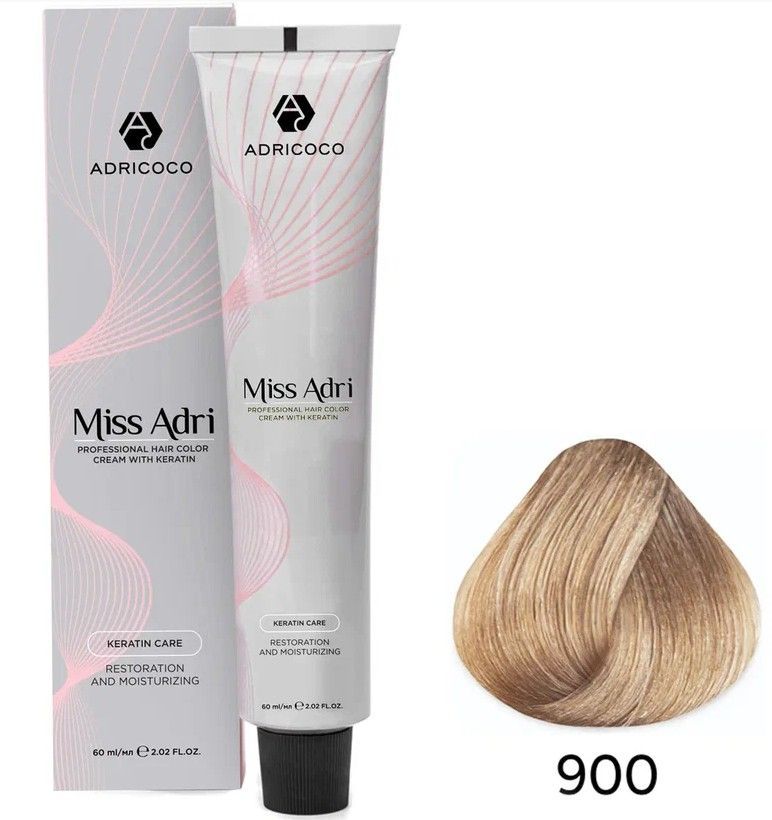 ADRICOCO, К/краска для волос с кератином, Miss Adri 900 Осветляющий натуральный, 60 мл арт 8713811