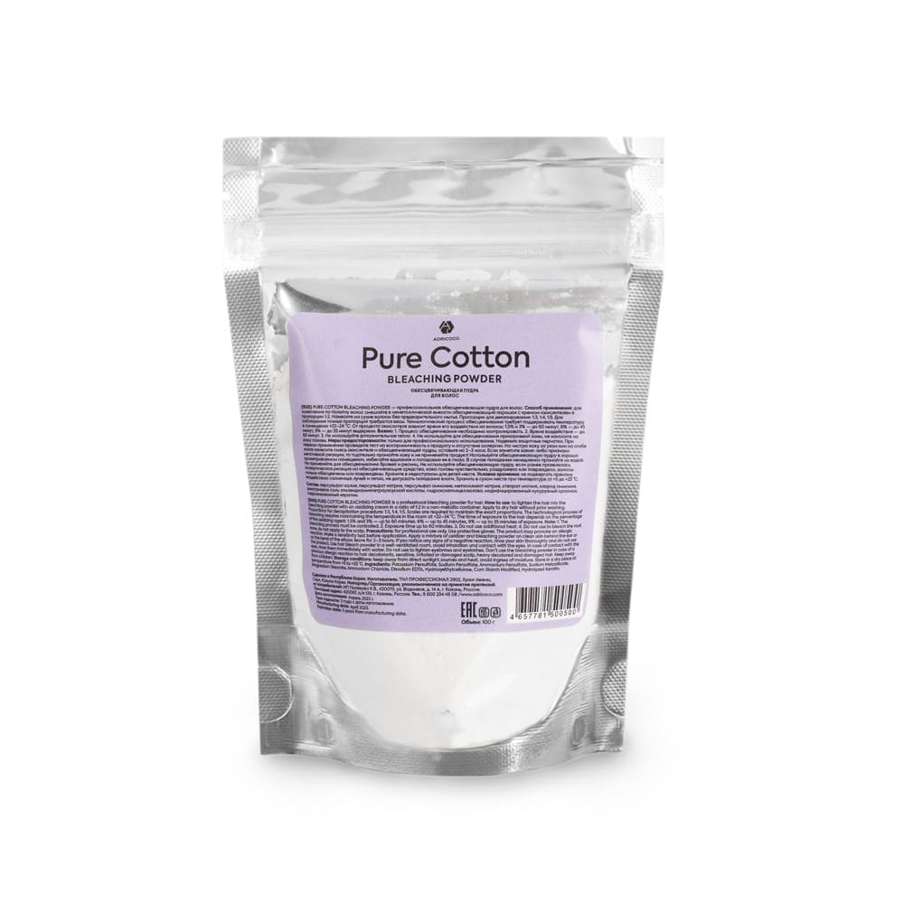 ADRICOCO, Пудра для волос Pure Cotton Bleaching powder обесцвечивающая, 100 гр, арт.1500500