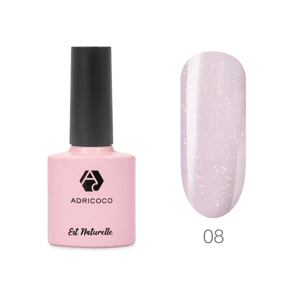 ADRICOCO, Гель-лак Est Naturelle №08 камуфлирующий розовый с шиммером, 8 мл
