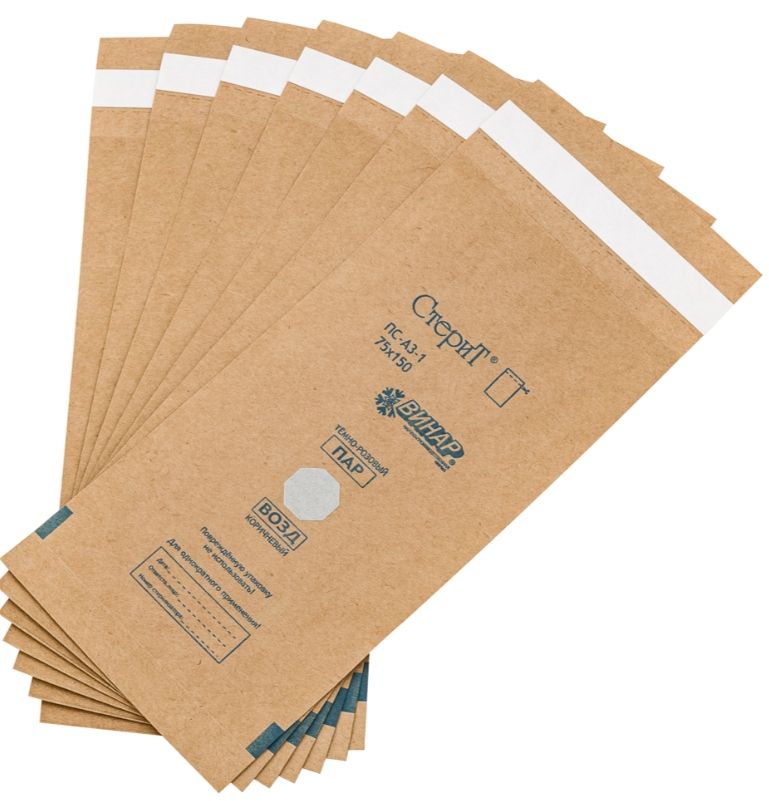 Стерит ПС-АЗ-1  Крафт-пакеты для стерилизации, 75*150 мм (КОРИЧНЕВЫЙ) 100 шт