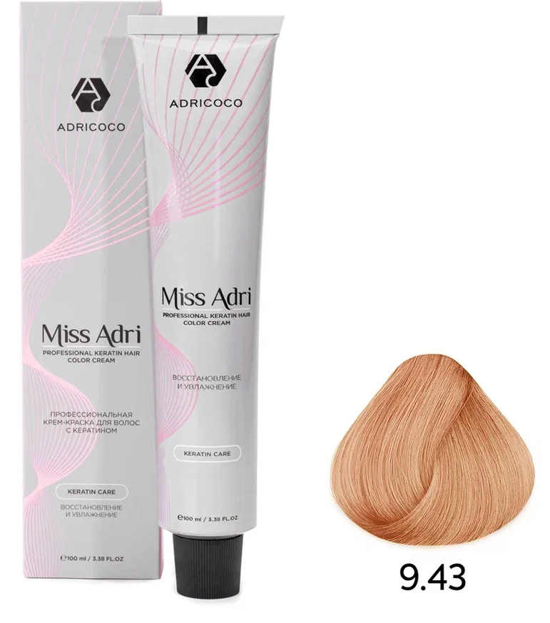 ADRICOCO, Крем-краска для волос Miss Adri 9.43 Оч. светлый блонд медный золот. 100мл, арт 1637251