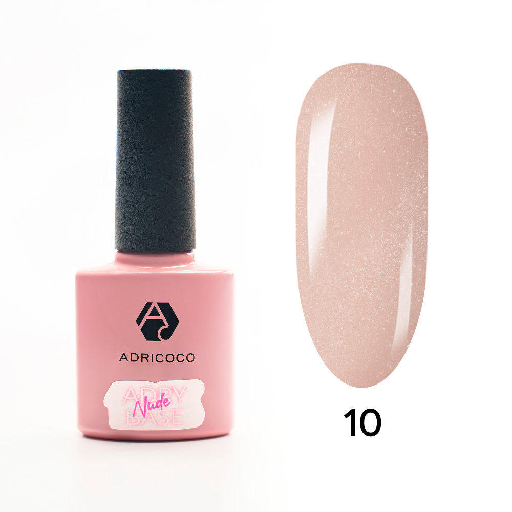 ADRICOCO, База для гель-лака Adry Nude Base, жесткая, с шиммером №10 прозрачный карамельный, 8 мл