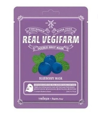 FORTHESKIN, Тканевая маска для лица ЧЕРНИКА SUPER FOOD REAL VEGIFARM DOUBLE SHOT MASK ,1шт