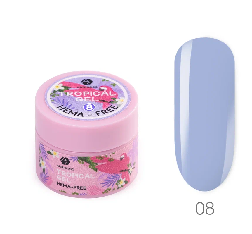 ADRICOCO, Цветной гель для наращивания Tropical Gel, HEMA-Free, №08 взрывная жимолость, 15 мл