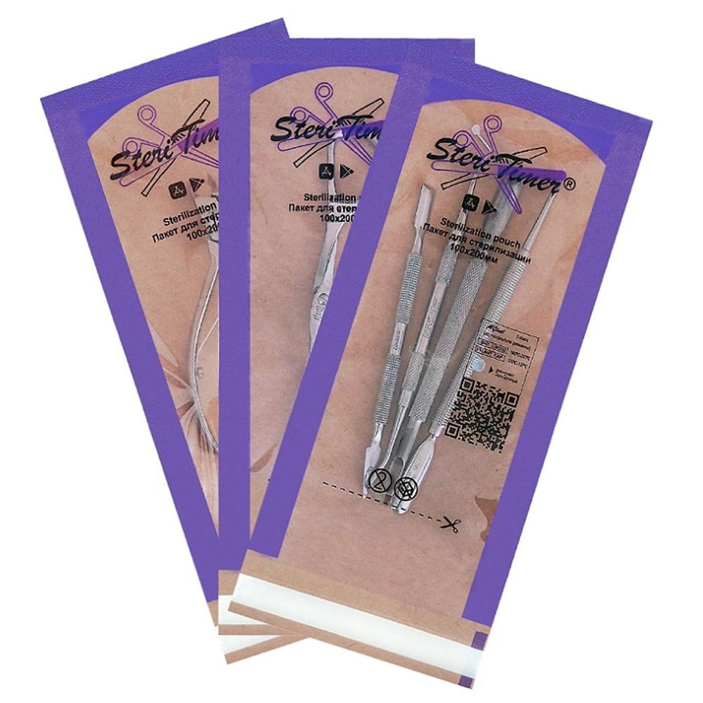 Steritimer, Крафт-пакеты комбинированные для стерилизации, 100*200 мм., ФИОЛЕТОВЫЕ, 100 шт.