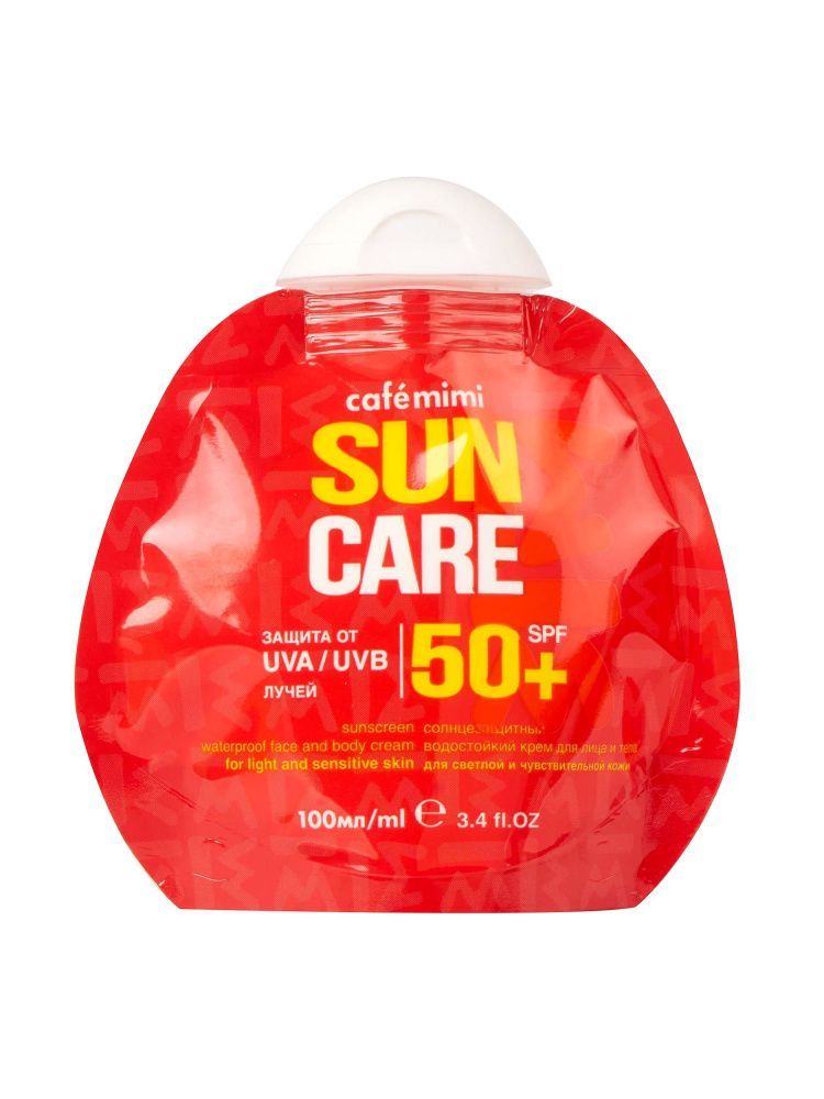 CAFE MIMI, Солнцезащитный водостойкий крем д/лица и тела SPF 50+ (дой-пак), 100мл