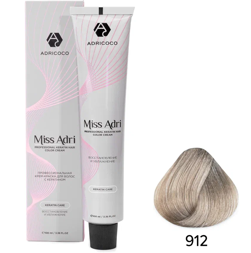 ADRICOCO, К/к д/волос Miss Adri оттенок 912 Осв. пепельный перл. 100 мл арт 1637312 	