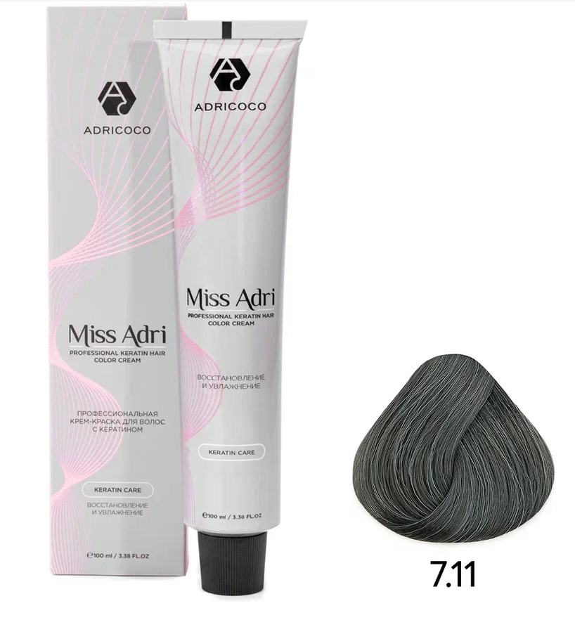 ADRICOCO, Крем-краска д/волос Miss Adri оттенок 7.11 Блонд интенсив пепел 100 мл, арт 1637145
