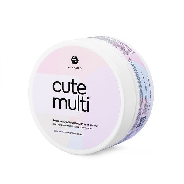 ADRICOCO, Реанимирующая маска д/волос CUTE MULTI с гиалур. кислотой и коллагеном, 200мл, арт.1005448