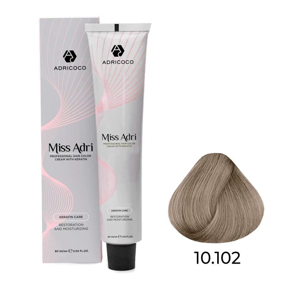  ADRICOCO, К/краска д/волос Miss Adri с кератином, 10.102 Платин. бл. паст. перл. 60 мл, арт 8713699