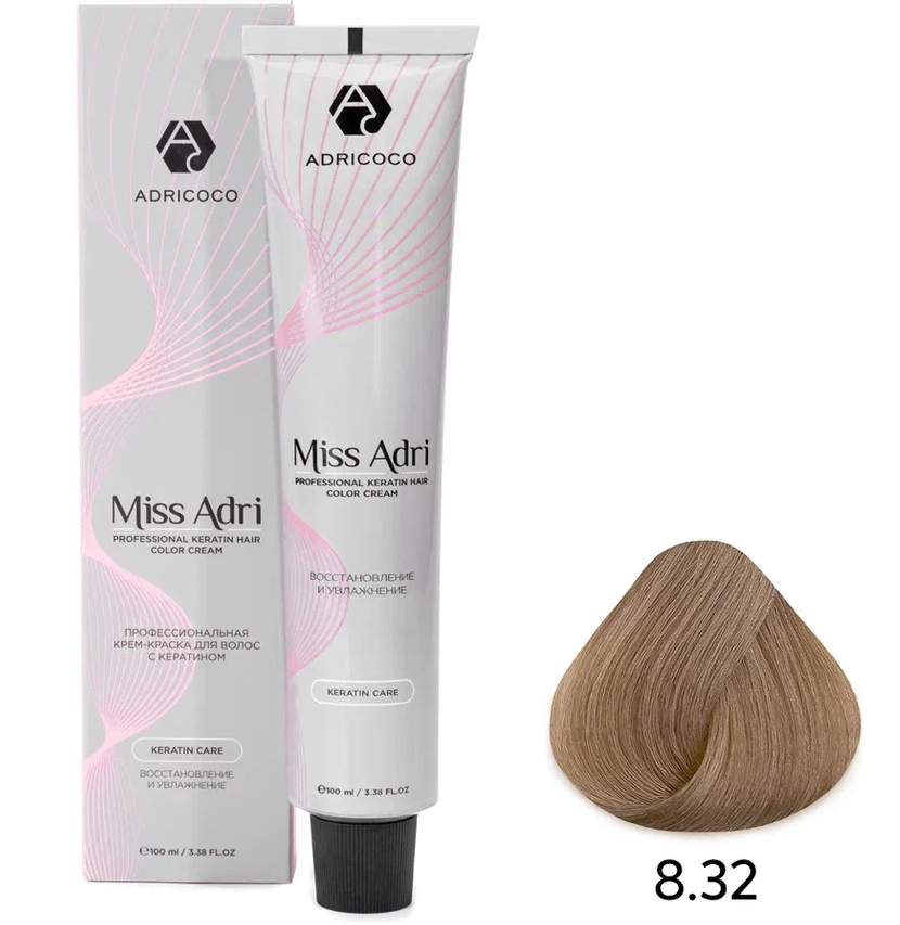 ADRICOCO, Крем-краска для волос Miss Adri 8.32 Светлый блонд золот. перламутр. 100мл, арт 1637220